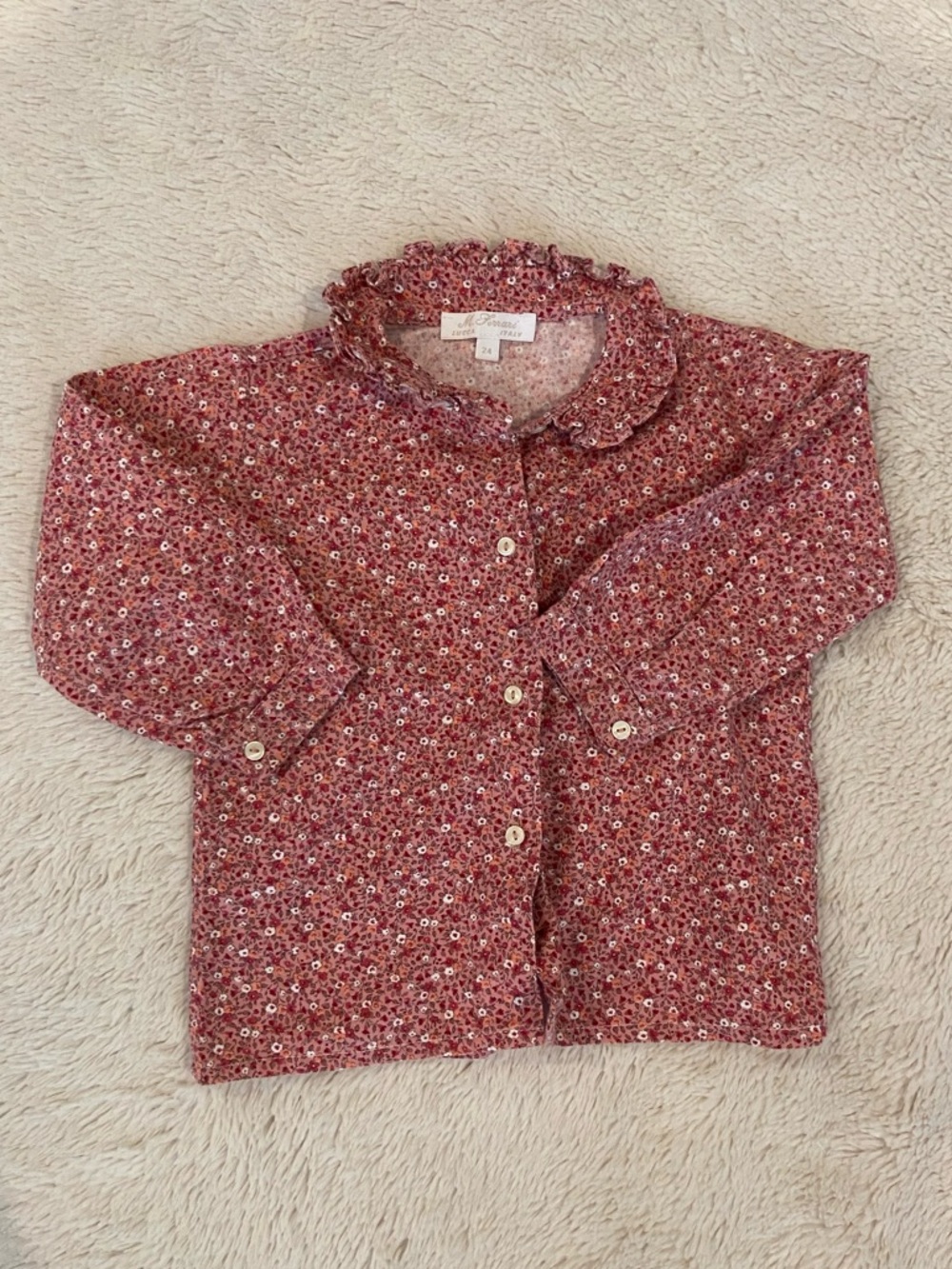 M. Ferrari Lucca Italy Toddler Floral Ruffle Collar Button Front Blouse Size 24M